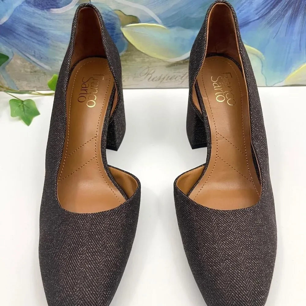 New Franco Sarto Theosha Dark Brown Square Toe Block Heel Pumps Size 7.5